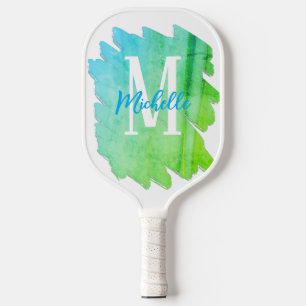 Monogramm für grüne und blaue Wasserfarben Pickleball Schläger