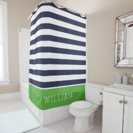 Monogramm für grüne und Marine Streifen Duschvorhang
