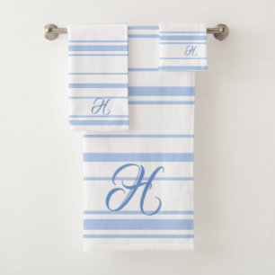 Monogramm für hellblaue und weiße Streifen Badhandtuch Set