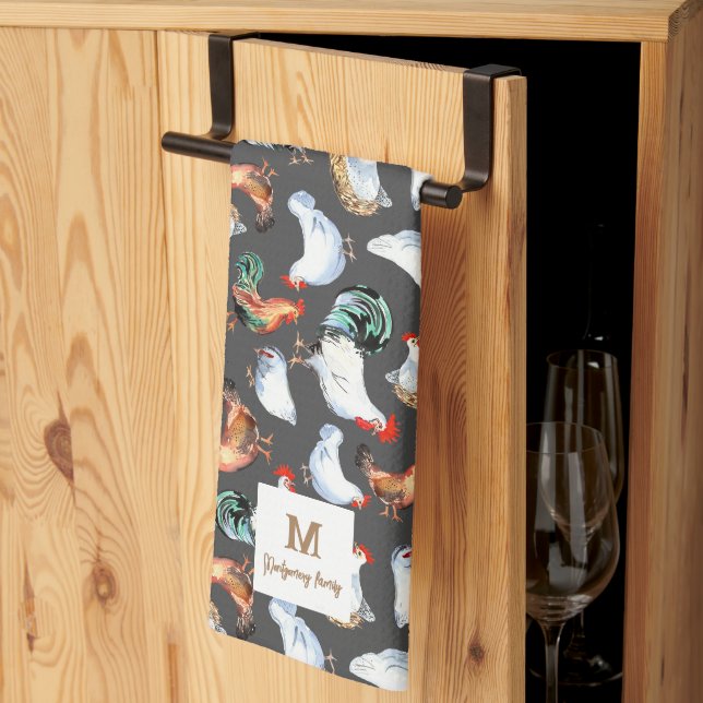 Monogramm für Hühnerfamilien Geschirrtuch (Drittel gefaltet)