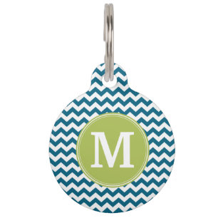 Monogramm für kalkgrüne und Aquamarine Zickzack Mu Tiernamensmarke