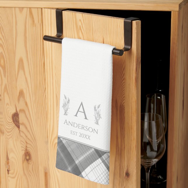 Monogramm für Karierte und weiße Personalisierte B Geschirrtuch (Drittel gefaltet)