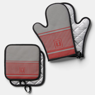 Monogramm für klassische Streifen Ofenhandschuh & Topflappen-Set