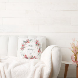 Monogramm für klassische Weihnachtsberries Kissen