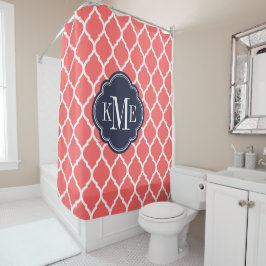 Monogramm für Korallen und marokkanische Navy Duschvorhang