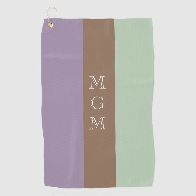 Monogramm für Lavendel, braun und Minusstreifen Golfhandtuch (Vorderseite)