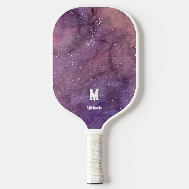 Monogramm für lila Aquarellfarben Pickleball Schläger (Vorderseite)