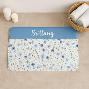Monogramm für Lila Aquarellfarben-Wildblume Badematte