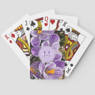Monogramm für lila Crocus Floral Spielkarten