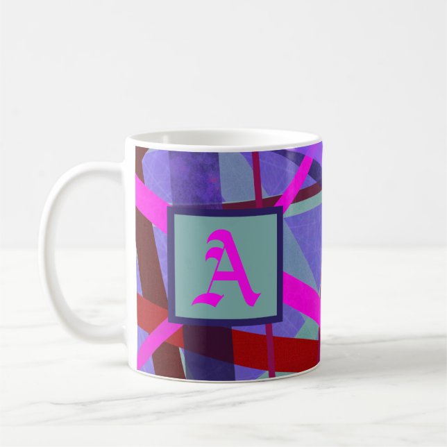 Monogramm für Lila geometrische Linien, rosa und r Kaffeetasse (Links)