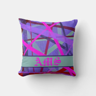 Monogramm für Lila geometrische Linien, rosa und r Kissen