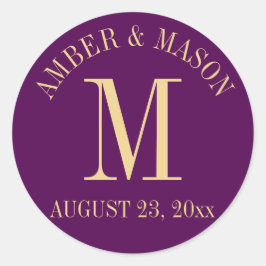 Monogramm für lila Hochzeiten und Goldhochzeiten Runder Aufkleber