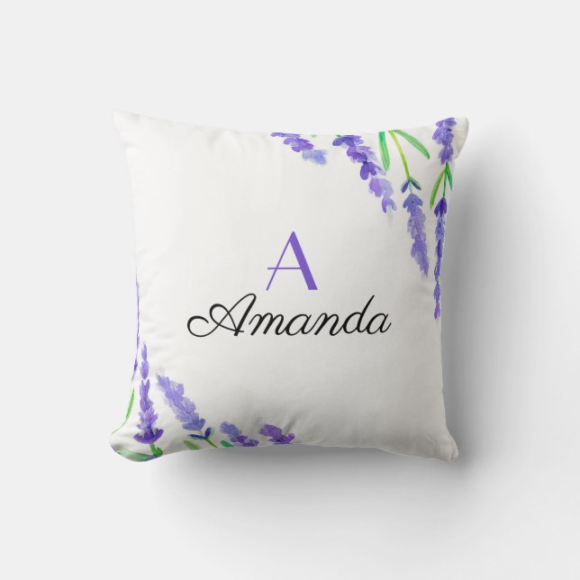 Monogramm für Lila Lavendel Kissen (Vorderseite)