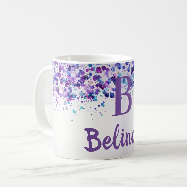 Monogramm für Lila Lavendel personalisiert Kaffeetasse (Vorderseite Links)