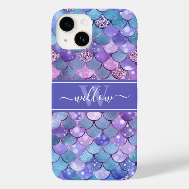Monogramm für lila Mermaid-Scales Case-Mate iPhone Hülle (Rückseite)
