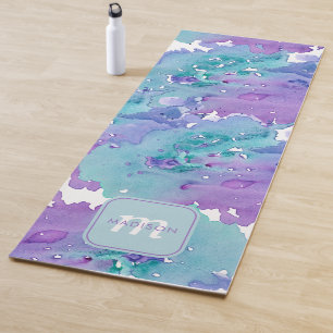 Monogramm für lila und türkisfarbene Wasserfarben Yogamatte