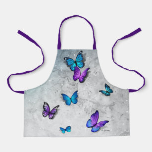 Monogramm für Lila Wasser-Farbe 3D-Schmetterlingsn Schürze