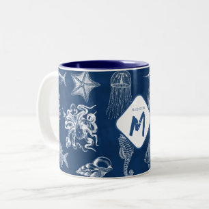 Monogramm für Meerestiere des blauen Ozeans Zweifarbige Tasse