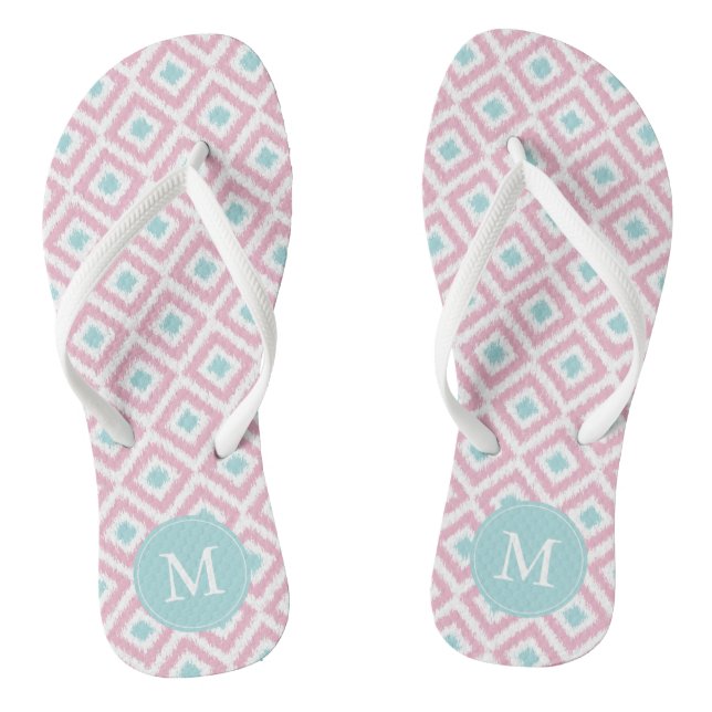 Monogramm für Minze und rosa Kat-Muster Flip Flops (Fußbett)