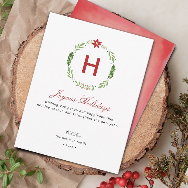 Monogramm für moderne Kleider Feiertagskarte (Modern Wreath Monogram Holiday Card)