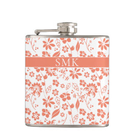 Monogramm für moderne Pfirsichkoralle Flachmann