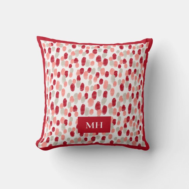 Monogramm für moderne rote und weiße Muster Kissen (Vorderseite)