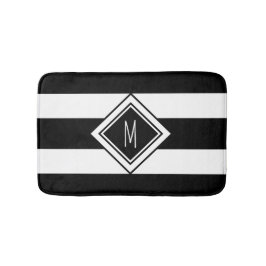 Monogramm für moderne Schwarz-Weiß-Streifen Badematte