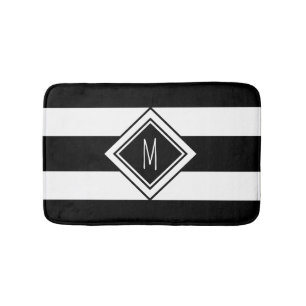 Monogramm für moderne Schwarz-Weiß-Streifen Badematte