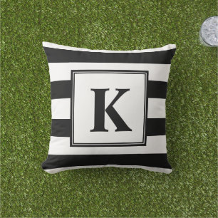 Monogramm für moderne schwarze und weiße Streifen Kissen