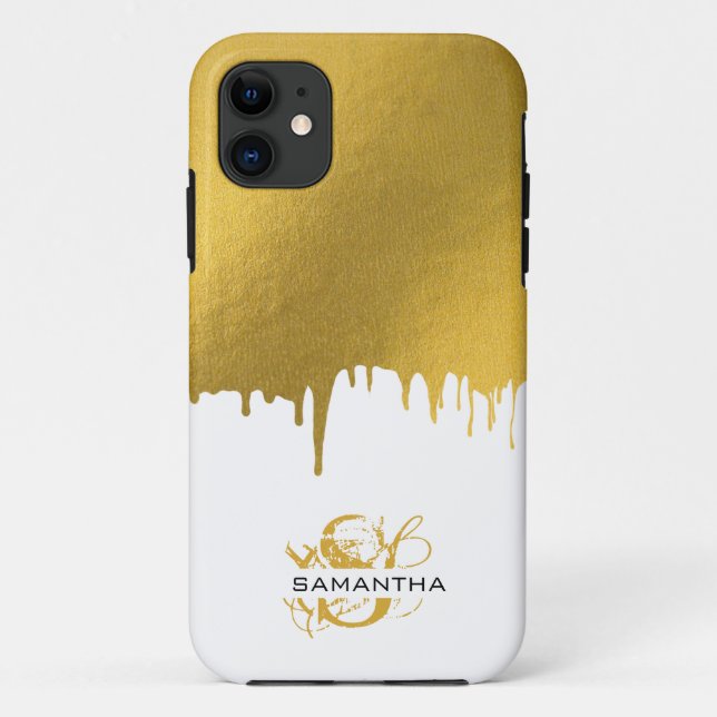Monogramm für modische Gold-Metallic-Tropfen Case-Mate iPhone Hülle (Rückseite)