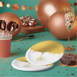 Monogramm für modische Gold-Metallic-Tropfen Pappteller