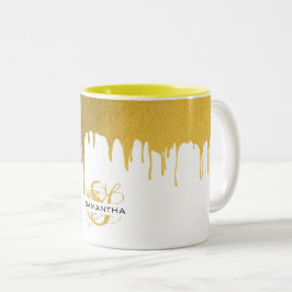 Monogramm für modische Gold-Metallic-Tropfen Zweifarbige Tasse