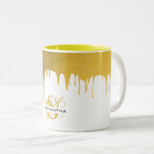 Monogramm für modische Gold-Metallic-Tropfen Zweifarbige Tasse