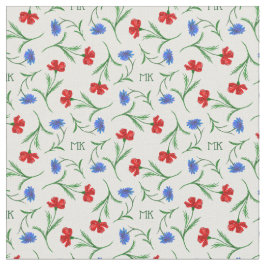 Monogramm für Mohnblumen und Kornblumen Stoff