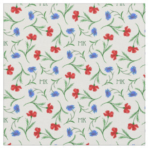 Monogramm für Mohnblumen und Kornblumen Stoff