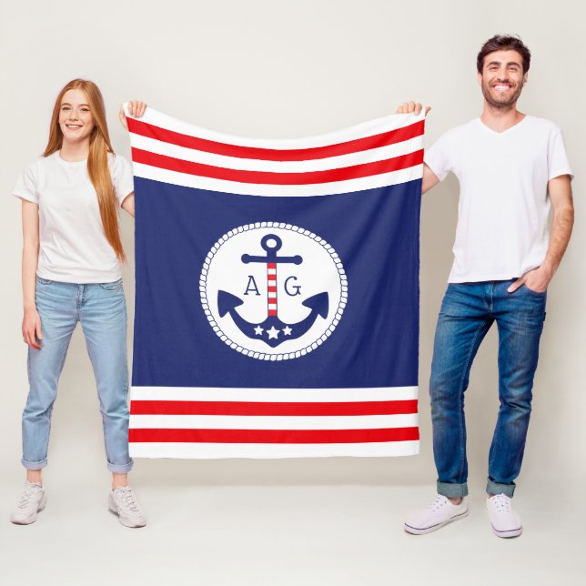 Monogramm für Nautic Anchor Patriotic Stars & Stri Fleecedecke (Beispiel)