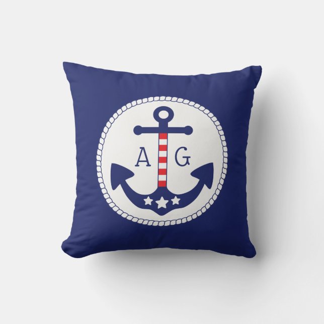 Monogramm für Nautic Anchor Patriotic Stars & Stri Kissen (Vorderseite)