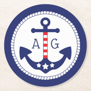Monogramm für Nautic Anchor Patriotic Stars & Stri Runder Pappuntersetzer
