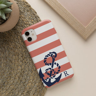 Monogramm für Nautische Korallen und Navy-Anchor-S iPhone 16 Hülle
