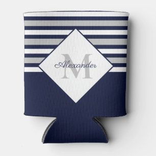 Monogramm für nautische, moderne blaugraue Streife Dosenkühler