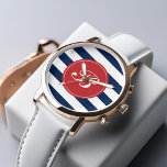 Monogramm für Navy Blue and Red Stripes Armbanduhr<br><div class="desc">Modernes und trendiges Design mit einem schicken,  horizontalen Streifen-Muster und kann mit Ihrem Monogramm,  Initialen,  Namen oder beliebigem Text personalisiert werden.</div>