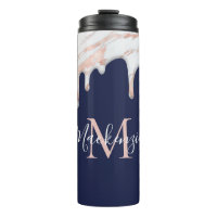 Monogramm für Navy Blue Rose Gold Dripping Marble