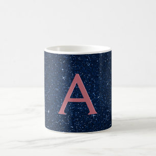 Monogramm für Navy Blue & Rose Gold Sparkus Glitze Kaffeetasse