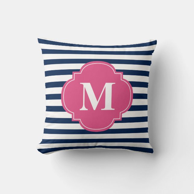 Monogramm für Navy Blue und Fuchsia Stripes Kissen (Vorderseite)
