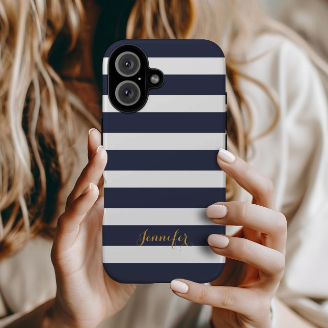 Monogramm für Navy Blue und Gold Classic Stripes Case-Mate iPhone Hülle (Von Creator hochgeladen)
