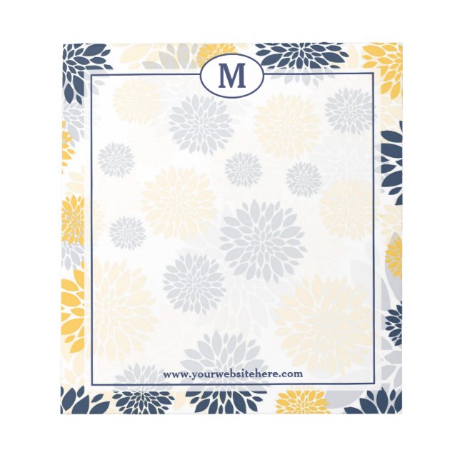 Monogramm für Navy Blue und Gold Floral Notizblock (Vorderseite)