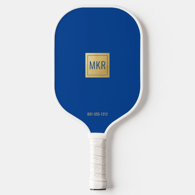 Monogramm für Navy Blue und Gold Square Pickleball Schläger (Vorderseite)