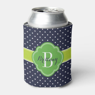 Monogramm für Navy Blue und Green Polka Dots Dosenkühler