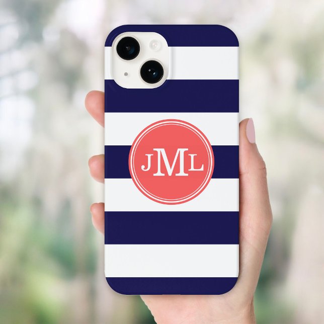 Monogramm für Navy Blue und Korallen Case-Mate iPhone Hülle (Von Creator hochgeladen)