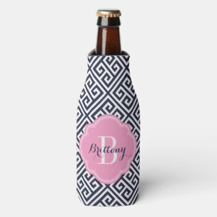 Monogramm für Navy Blue und Rosa griechischer Schl Flaschenkühler